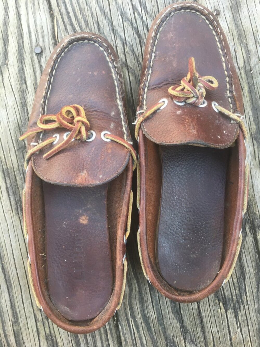 L.L. Bean Red Brown Leather Slip On Mule Boat Moccasin Tassel Loafer Vintage